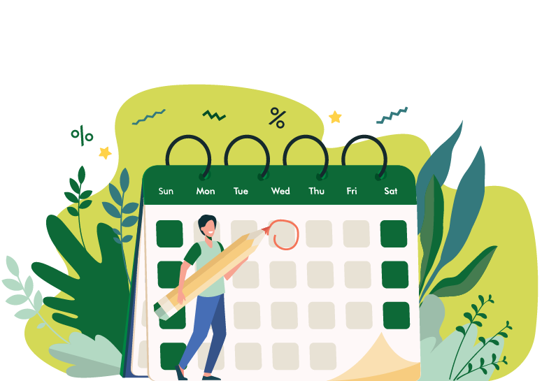 Background of a calendar and a person with a big pencil circling a date